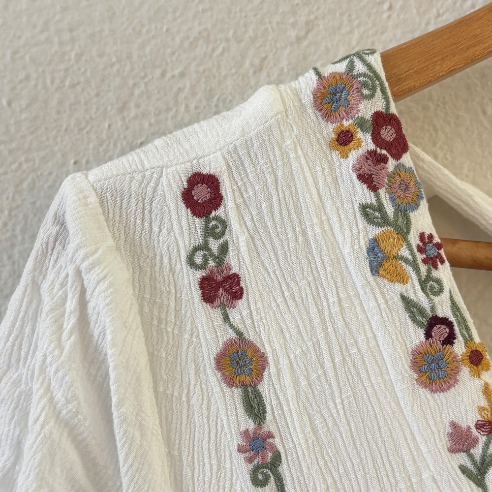 Baltic Born Santa Fe Dress Womens L White Embroidered Smocked Boho Peasant - Picture 6 of 11